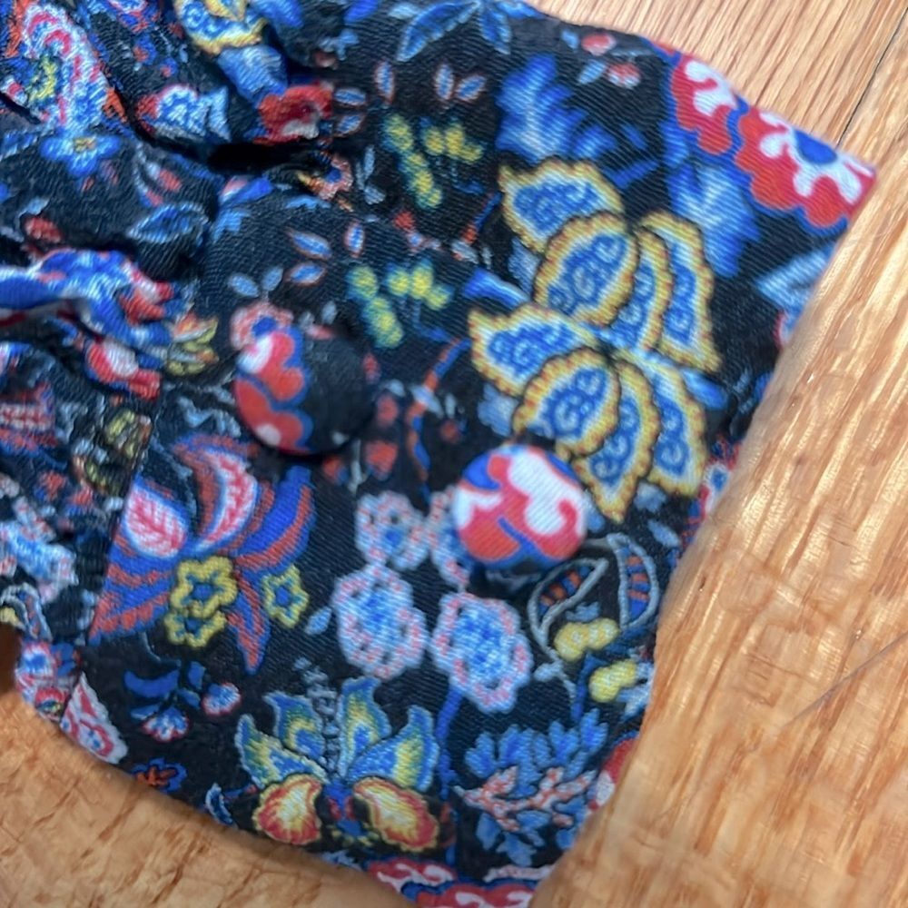 Frame Denim Sz. S, Floral One Shoulder Top Blouse Puff Sleeve Coastal Blue Multi - Picture 5 of 13